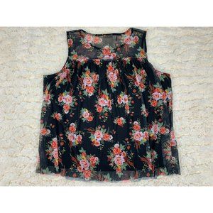 Bobbie Brooks 3x Top Blouse Black Sheer Mesh Floral Sleeveless Relaxed Cool 3XL